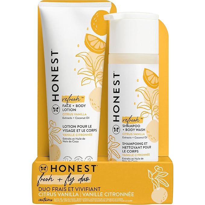 Honest The Honest Company 2Piece Everyday Gentle Sweet Orange Vanilla Shampoo and Body Wash 10 Fl Oz Face and Body Lotion 8.5 Fl Oz Tear Free Naturally Derived Ingredients, Sulfate and Paraben Free Baby Bath - Image 1